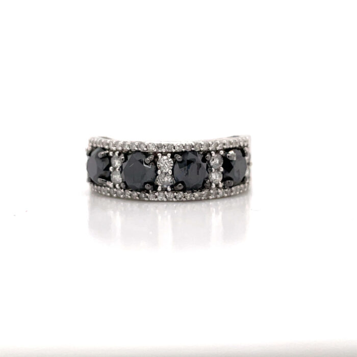 10K White Gold Ring with Black Diamonds