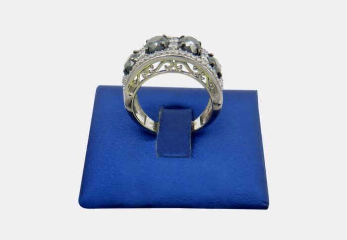 10K White Gold Ring with Black Diamonds - Image 2