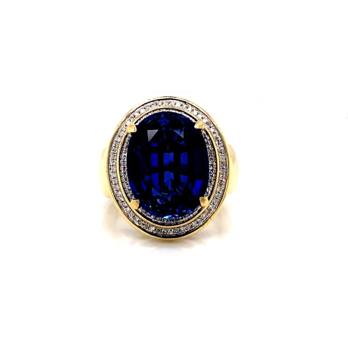 10K Yellow Gold Lab Sapphire Diamond Ring