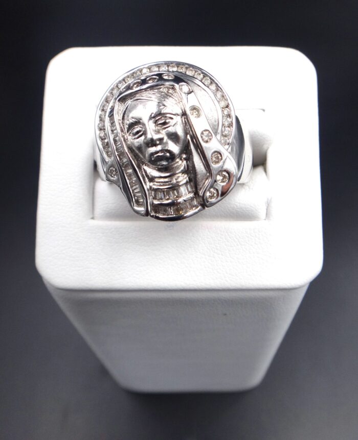 14K White Gold Channel Set Virgin Mary Diamond Ring