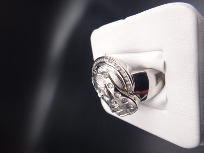 14K White Gold Channel Set Virgin Mary Diamond Ring - Image 3