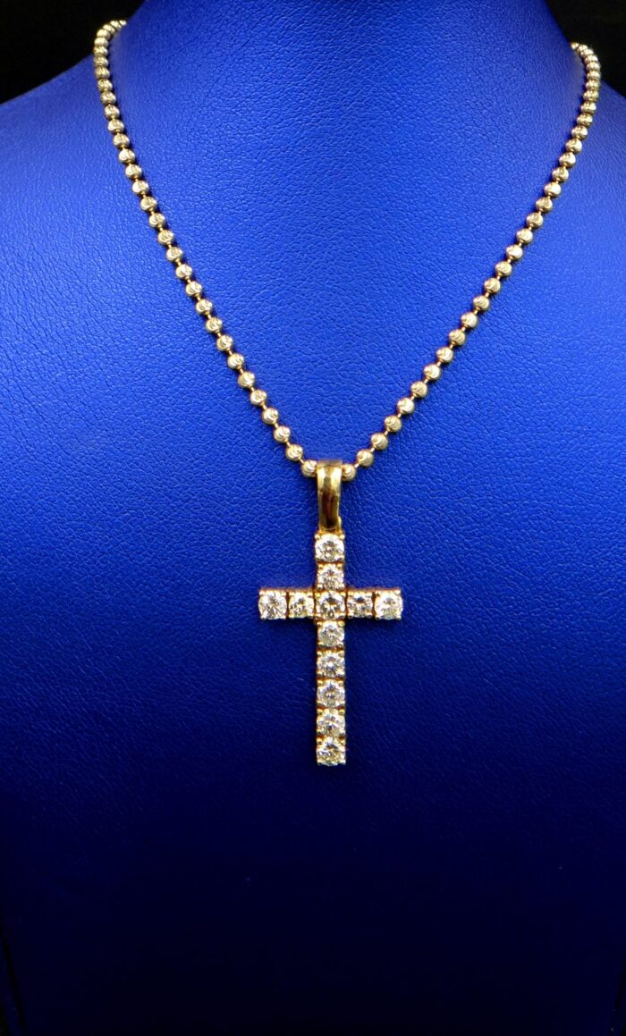 14K Yellow Gold Prong Set Cross Pendant