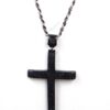 10K White Gold Cross Pendant with Black Pave Diamonds