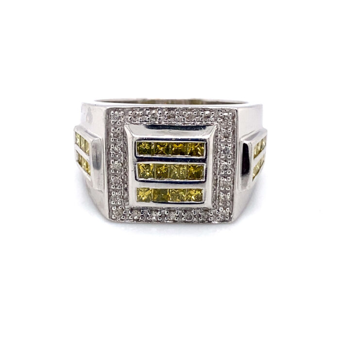 14K White Gold Yellow & White Diamond Ring