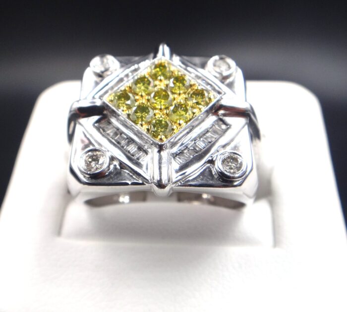 14K White Gold Yellow & White Diamond Ring - Image 2