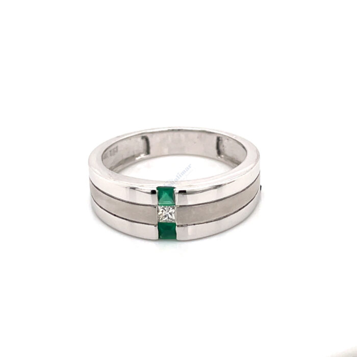 14K White Gold Emerald Diamond Ring