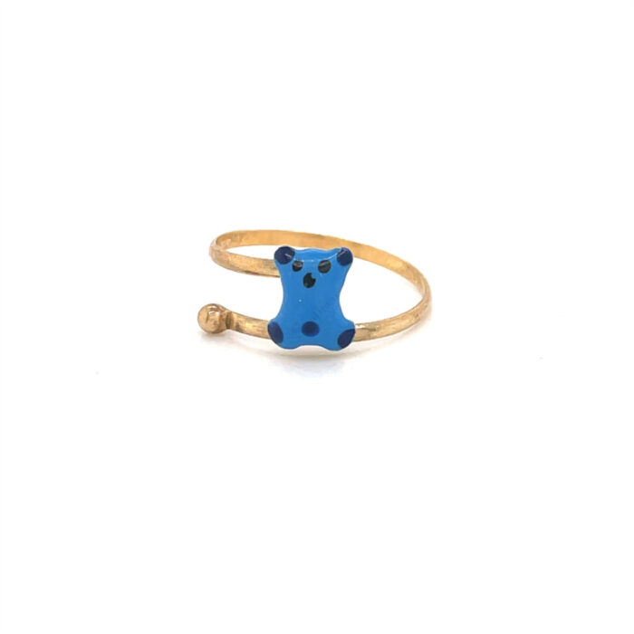 10K Yellow Gold Enamel Blue Teddy Bear Adjustable Toe Ring