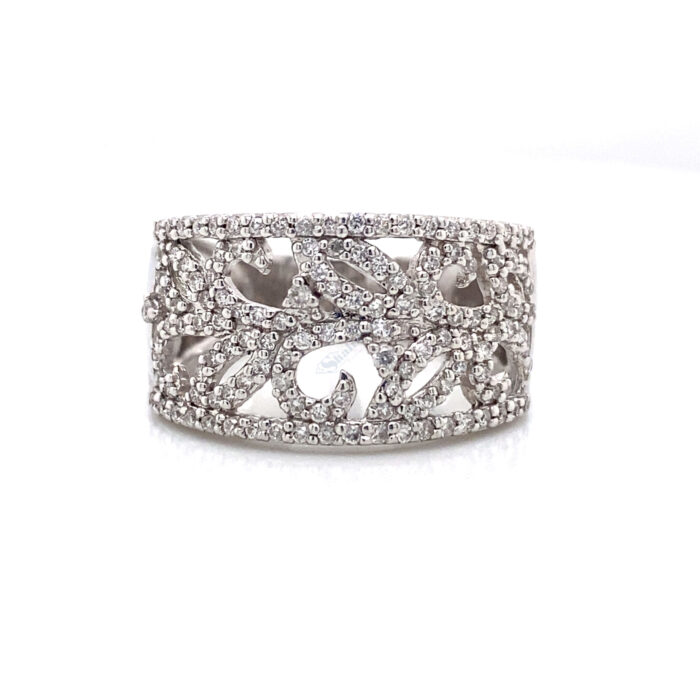 14K White Gold Pave Set Diamond Ring