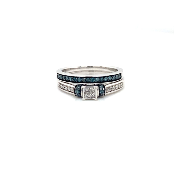 10K White Gold Blue & White Diamond Ring