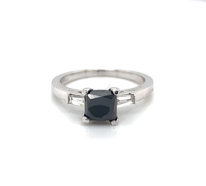14K White Gold Black Diamond Ring