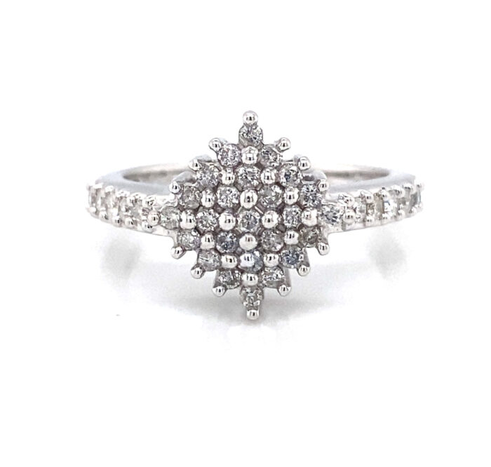 14K White Gold Prong Set Cluster Diamond Ring