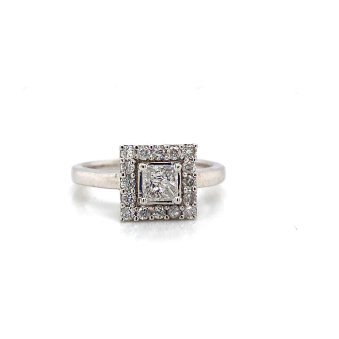 14K White Gold Square Diamond Ring
