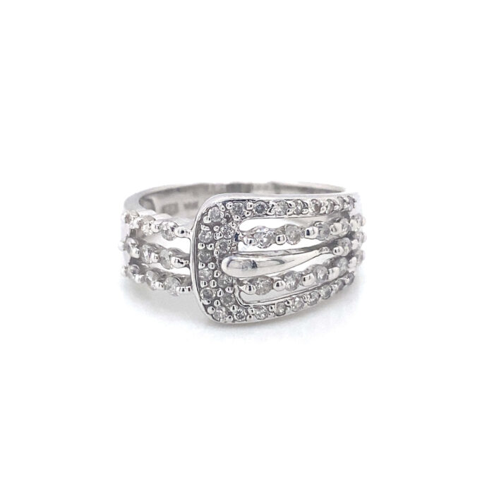 14K White Gold Channel Set Diamond Buckle Ring