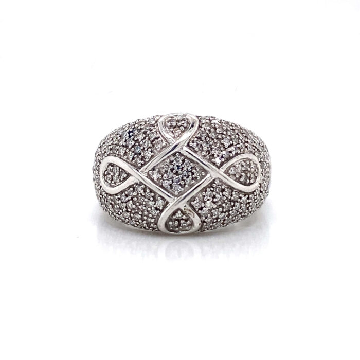 14K White Gold Pave Set Diamond Dome Ring