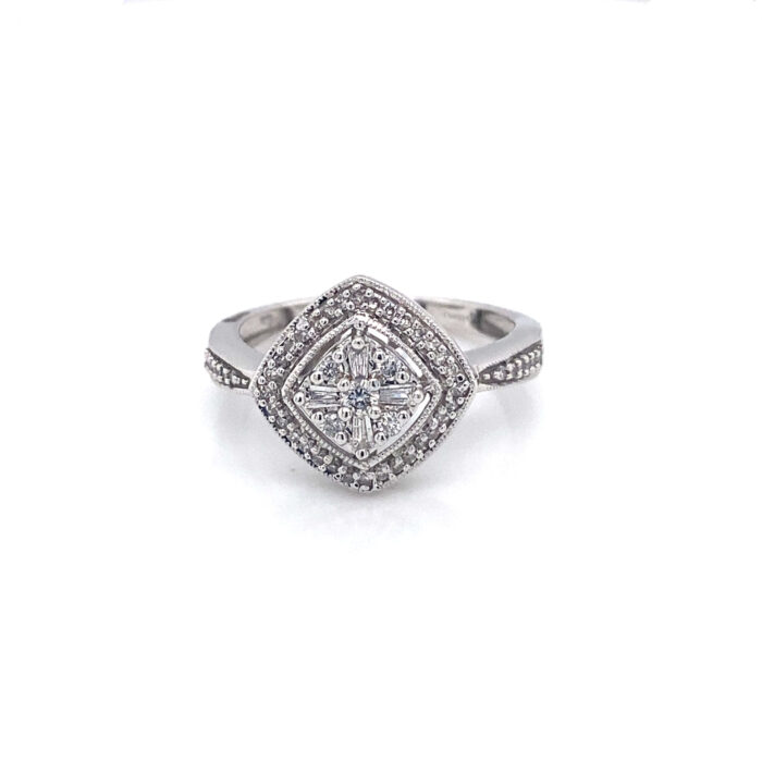 14K White Gold Milgrain Pave Set Diamond Ring