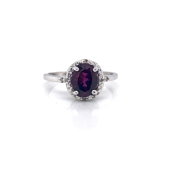 10K White Gold Amethyst & Diamond Ring