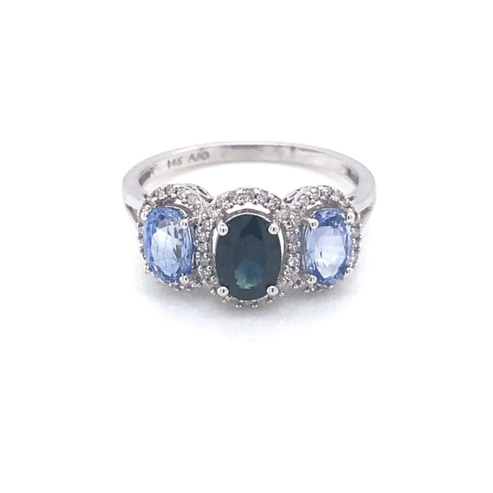 14K White Gold Sapphire & Tanzanite Diamond Ring - Image 2