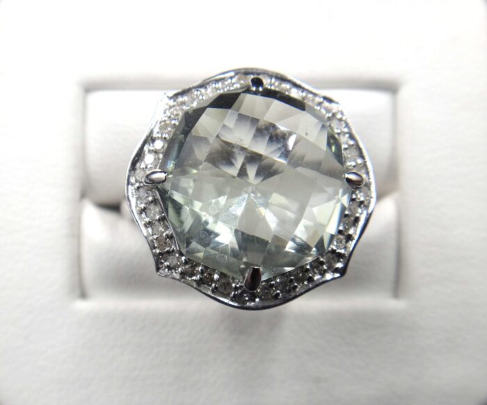 14K White Gold Green Amethyst & Diamond Ring - Image 2
