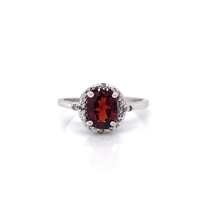 10K White Gold Garnet & Diamond Ring