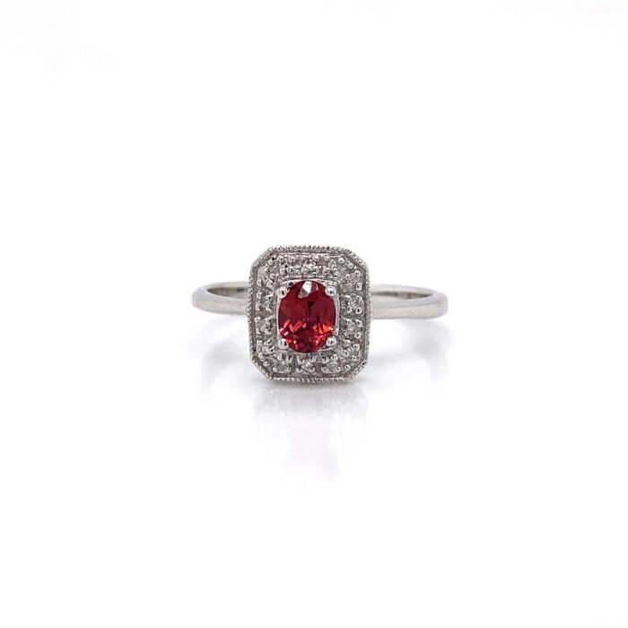 10K White Gold Garnet & Diamond Ring