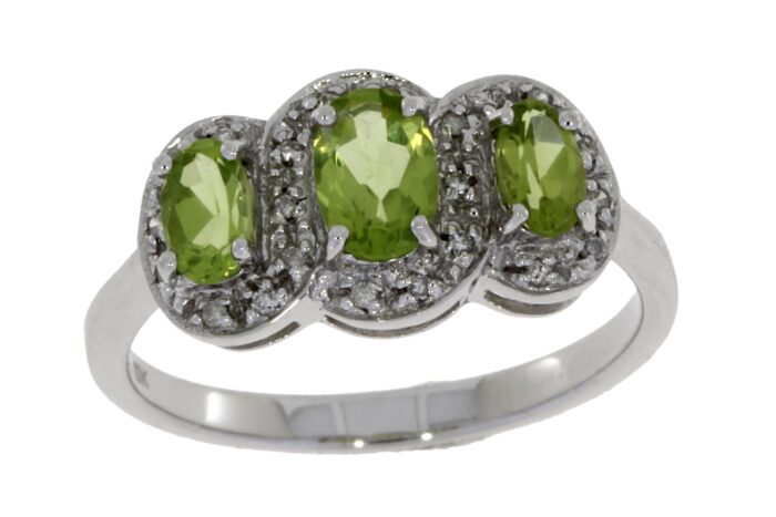 10K White Gold Peridot & Diamond Ring