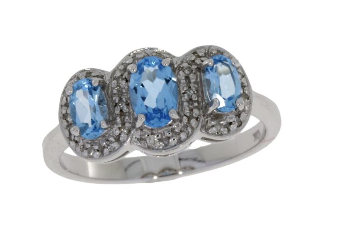 10K White Gold Blue Topaz & Diamond Ring