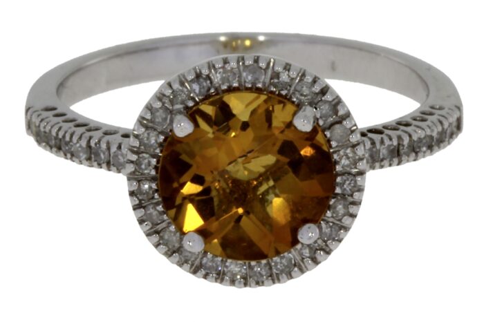 10K White Gold Citrine & Diamond Ring