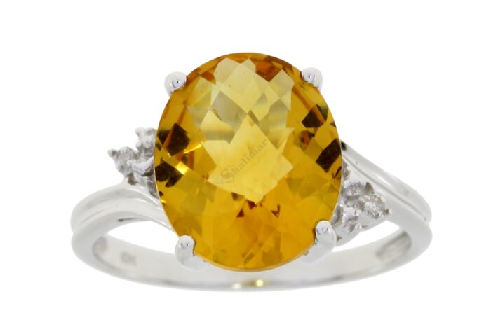 10K White Gold Citrine & Diamond Ring