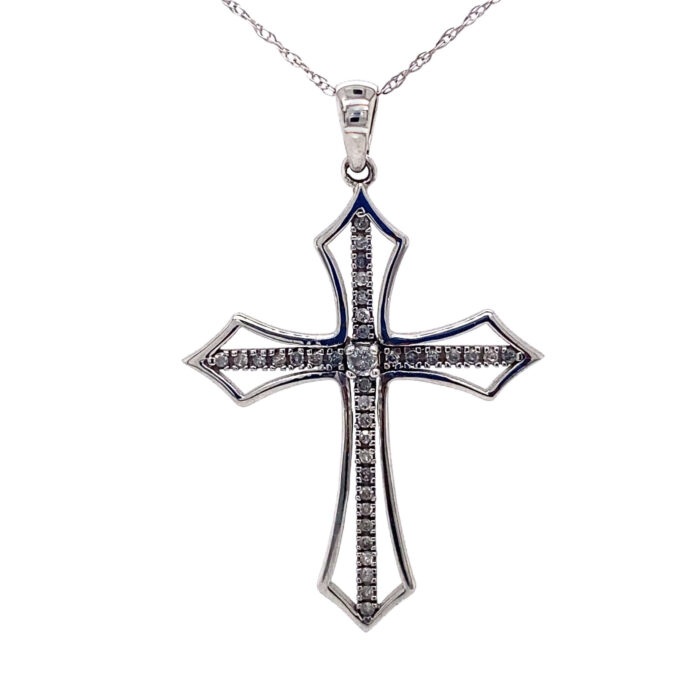 14K White Gold Prong Set Diamond Cross