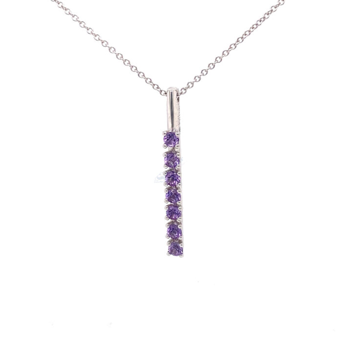 18K White Gold Amethyst with Diamond Accent Necklace