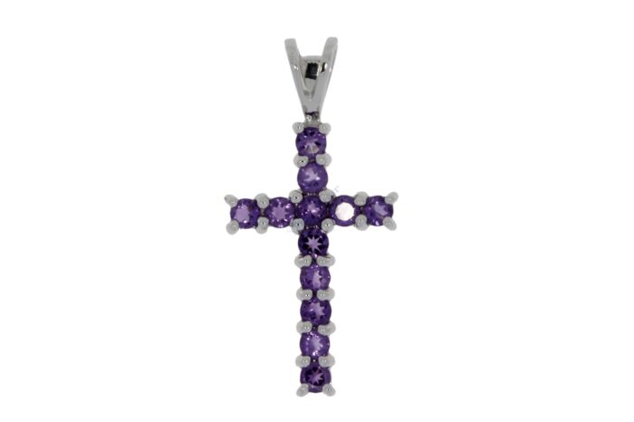 10K White Gold Amethyst Cross Pendant