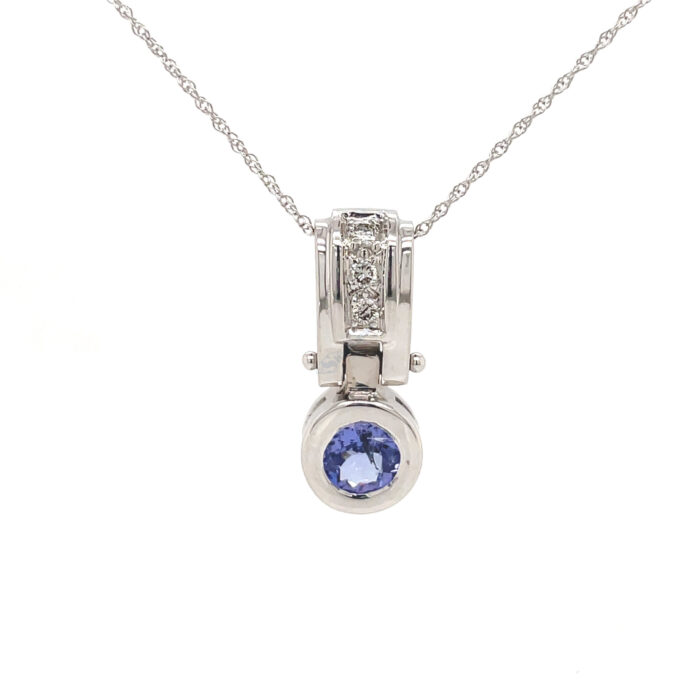 14K White Gold Tanzanite & Diamond Pendant with Chain
