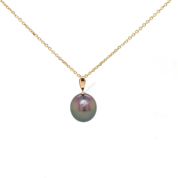 14K Yellow Gold Tahitian Pearl Pendant with Chain