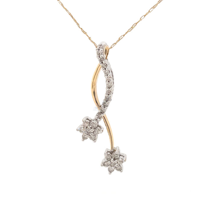 14K Yellow Gold Pave Set Diamond Pendant with Chain