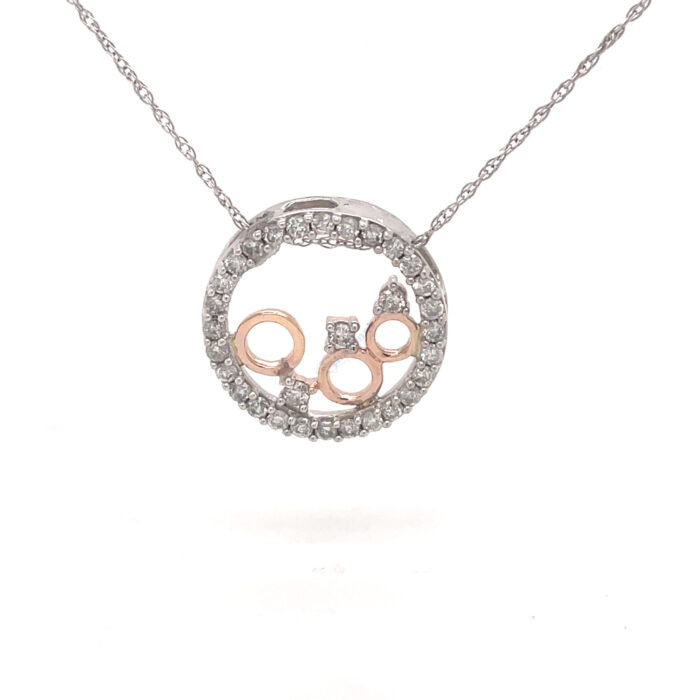 14K White Gold Diamond Circle Pendant with Chain