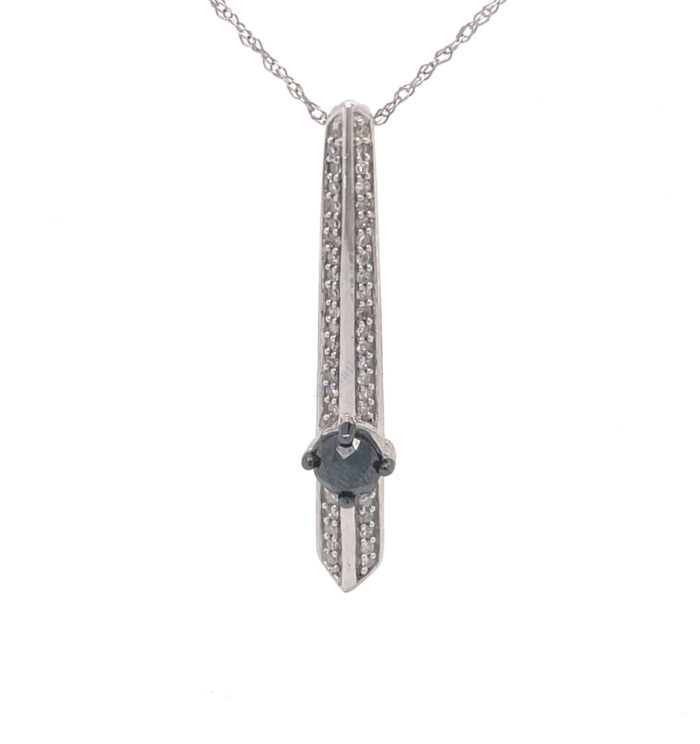 14K White Gold Black & White Diamond Drop Pendant with Chain