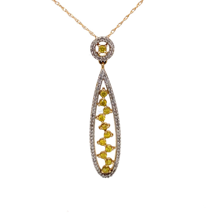 10K Yellow Gold Yellow & White Diamond Drop Pendant with Chain