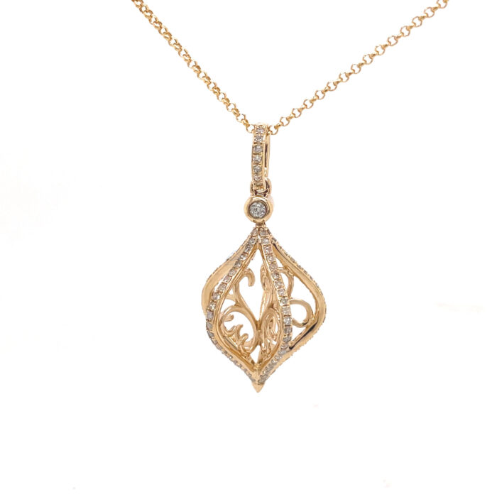 14K Yellow Gold Chandelier Diamond Pendant with Chain
