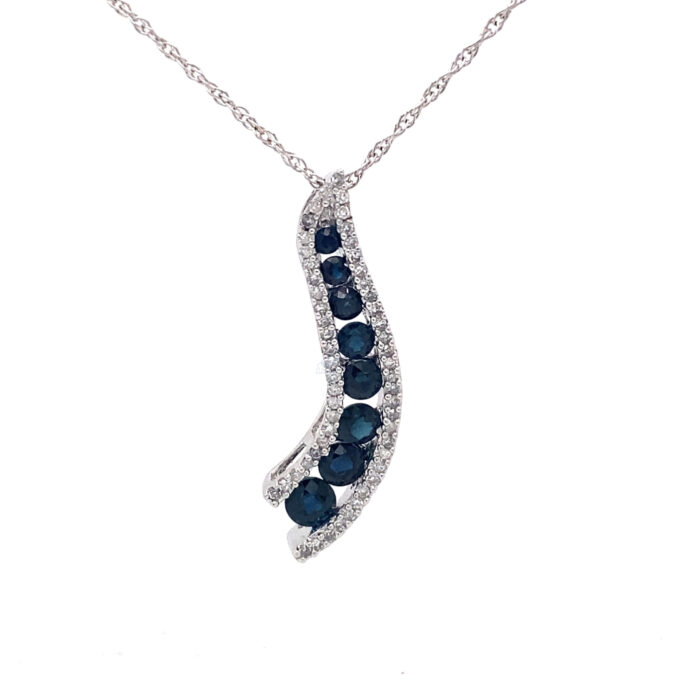 14K White Gold Sapphire & Diamond Journey Pendant with Chain