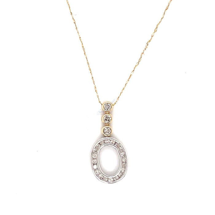 10K Two-Tone Gold Channel Set Fancy Circle Pendant with Chain
