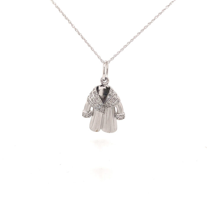 10K White Gold Diamond Mink Coat Pendant with Chain
