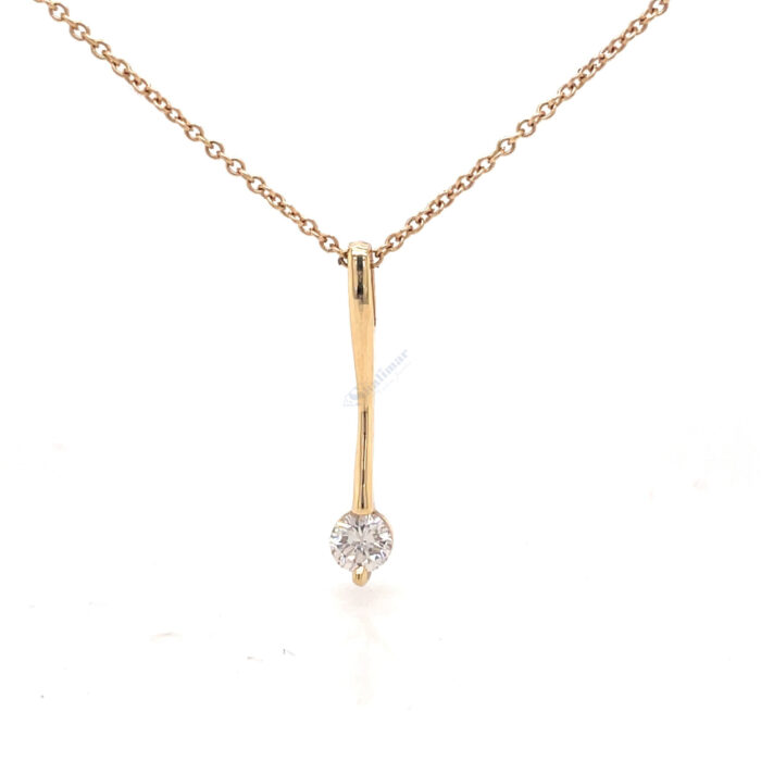 14K Yellow Gold Diamond Prong Set Solitaire Pendant with Chain