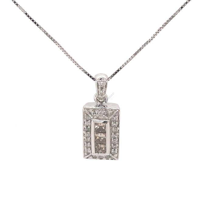 14K White Gold Chocolate & White Diamond Pendant with Chain