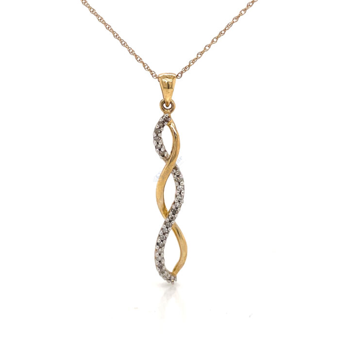 10K Yellow Gold Diamond Twisted Ribbon Pendant with Chain
