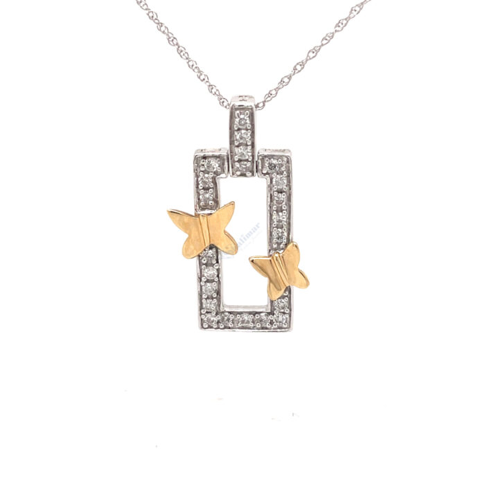 14K Two-Tone Gold Diamond Butterfly Pendant with Chain