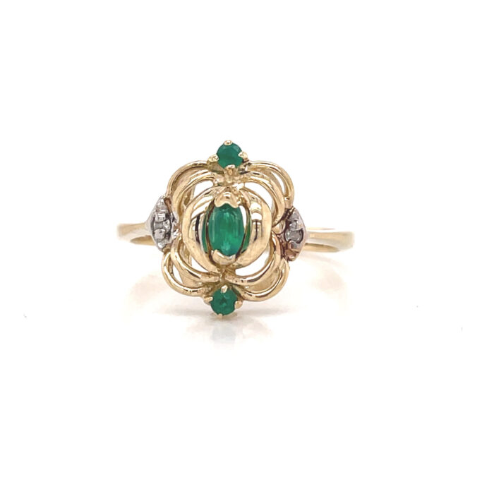 10K Yellow Gold Emerald & Diamond Ring