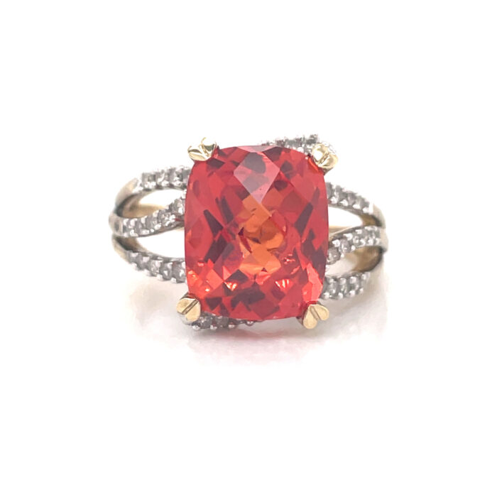 10K Yellow Gold Orange Topaz & Diamond Ring