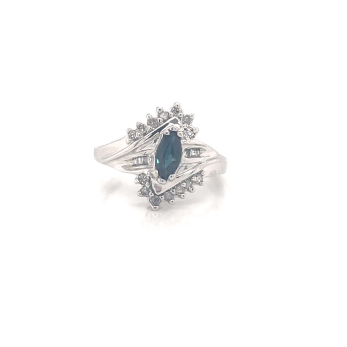 10K White Gold Sapphire & Diamond Ring