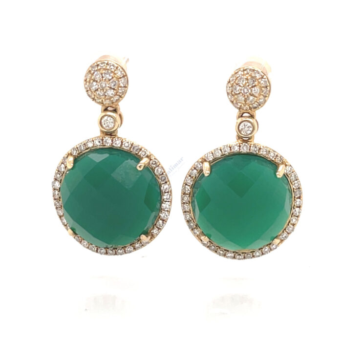 14K Yellow Gold Diamond Agate Studs