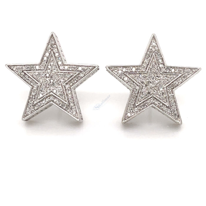 10K White Gold Pave Set Star Studs